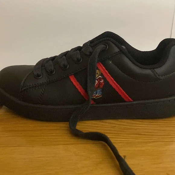 Polo Ralph Lauren Quilton Bear Black Leather Sneaker - Picture 2 of 3